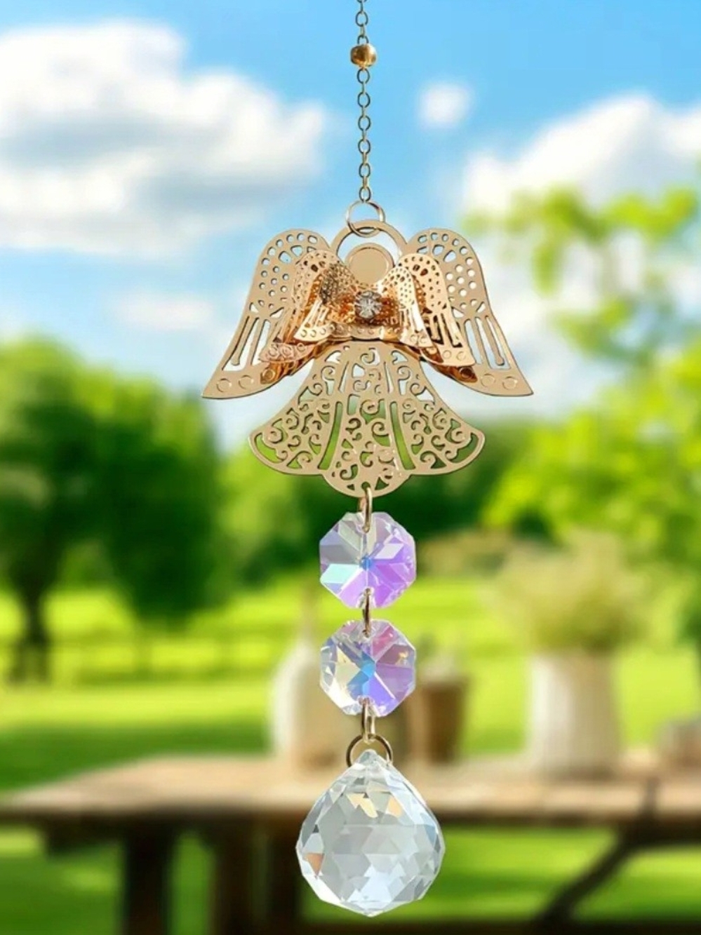 Gold Angel Suncatcher with Crystal Prisms